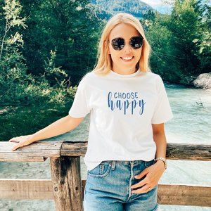 Choose Happy Tshirt Short Sleeve Natural Off White Unisex Tee